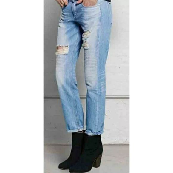 rag & bone The Dre Jean Mid-Rise Rolled Cuff Distressed Boyfriend, Size 27 - Picture 2 of 11